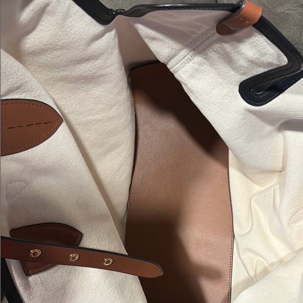 Burberry Cream Canvas Tote with Brown and Black Leather Accents - Picture 5 of 9